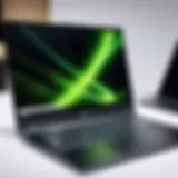 Illustration of Acer laptops on display during a clearance sale