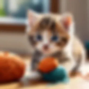 Adorable kitten playing with yarn