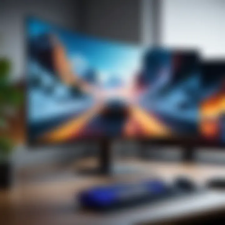 A visually striking curved monitor showcasing immersive gaming graphics