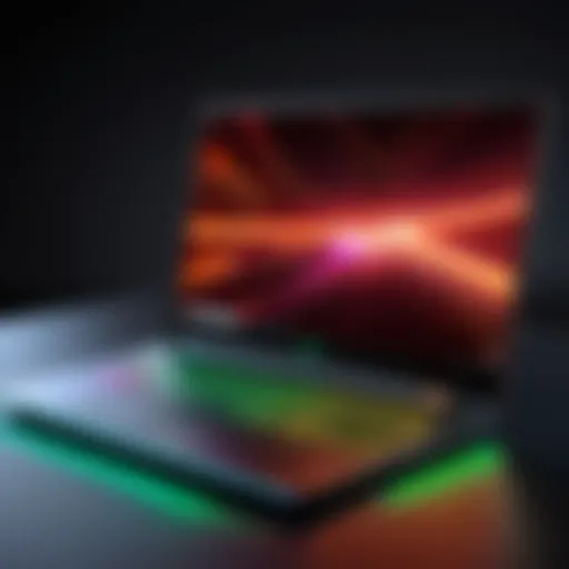 A high-performance gaming laptop showcasing its sleek design and RGB lighting