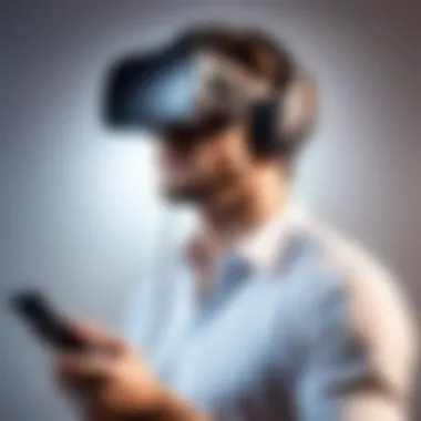 Consumer Evaluating VR Headset Options A consumer analyzing VR headset options online