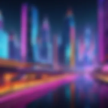 Abstract depiction of a futuristic cityscape with neon lights and skyscrapers