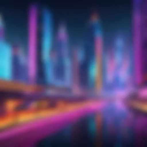 Abstract depiction of a futuristic cityscape with neon lights and skyscrapers