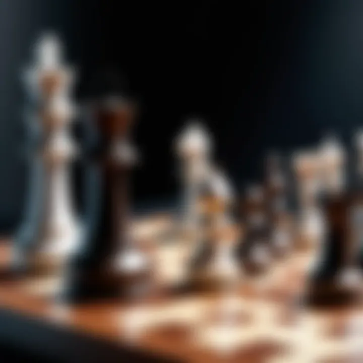 A conceptual representation of artificial intelligence analyzing a chess game.