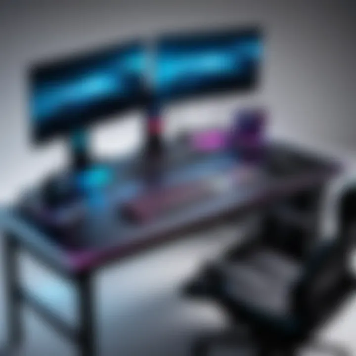 Technologically integrated dual PC gaming desk with RGB lighting