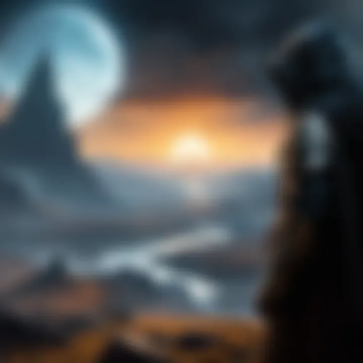 Mysterious hooded figure overlooking the vast expanse in Elden Ring