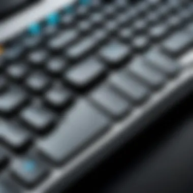 Close-up of a Logitech wireless keyboard highlighting its ergonomic design features