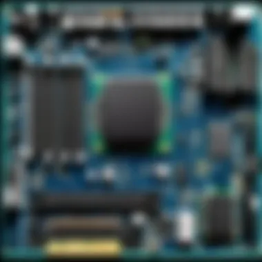 A close-up view of various PC components including a motherboard and graphics card.