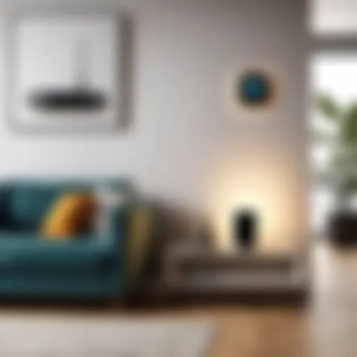 A modern WiFi extender placed in a stylish living room setup