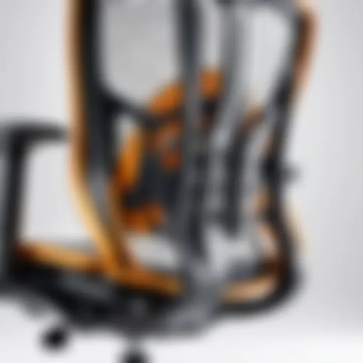 Detailed view of lumbar support mechanism in a modern ergonomic chair