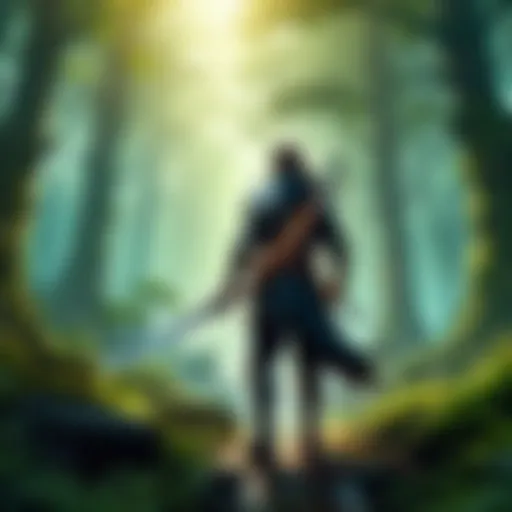 Sword-wielding warrior in a mystical forest