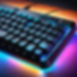 Bluetooth gaming keyboard on a desk with vibrant lighting