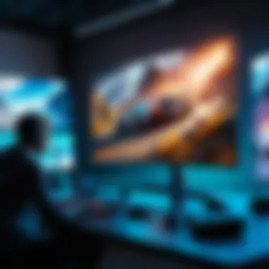 Immersive Gaming on Big Displays Gamers enjoying an immersive experience with a large-screen desktop
