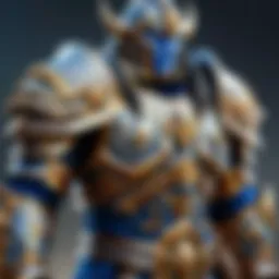 Elaborate armor design of a warrior in World of Warcraft