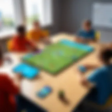 An educational game being played in a classroom setting, fostering collaboration among students