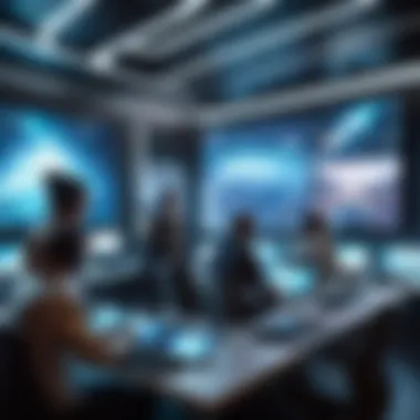 Immersive Future of Strategy Games A futuristic gaming environment with players immersed in strategy