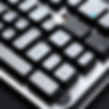 A close-up view of a keyless mechanical keyboard showcasing its unique design and switch technology.