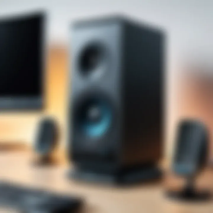 User-friendly installation process of Logitech speakers with a PC setup.