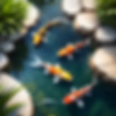 Artistic koi pond illustration showcasing tranquility