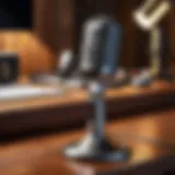 Elegant microphone on a vintage wooden desk
