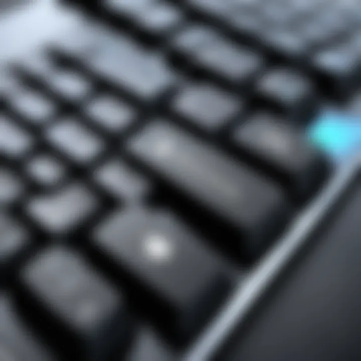 A close-up of a Bluetooth keyboard with customizable keys, illustrating advanced features.