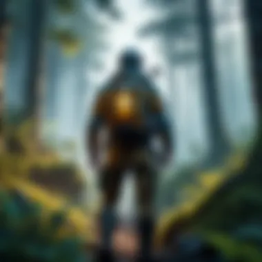 Explorer in a Mysterious Forest An explorer venturing into a mysterious forest at dusk