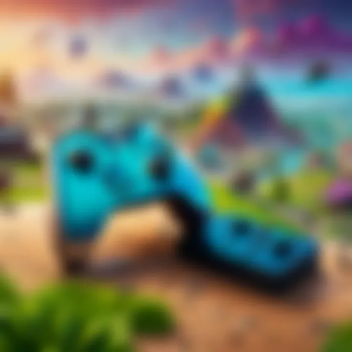 A vibrant Fortnite landscape with Xbox controller in focus