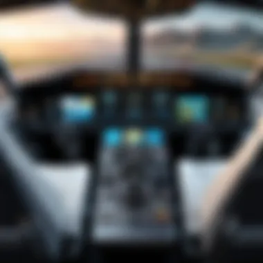 Flight Simulator Cockpit A captivating flight simulator cockpit filled with realistic controls and instruments