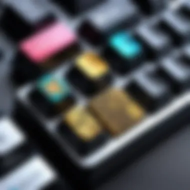 Close-up of a mechanical keyboard adorned with whimsical keycap designs