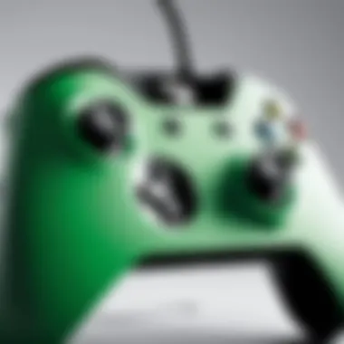 Close-up view of Xbox One wired controller showcasing its ergonomic design.