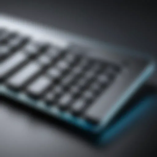 Sleek profile of a thin wireless keyboard showcasing its modern design.