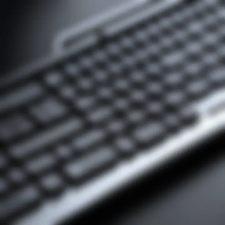 Close-up of the keyboard layout highlighting its functionality and key features.