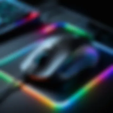 Close-up view showcasing the RGB lighting effects of a mouse pad