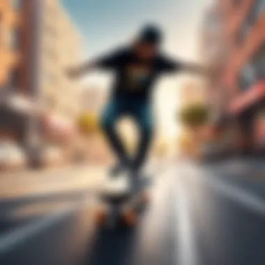 Skateboarder navigating through urban streets in a game