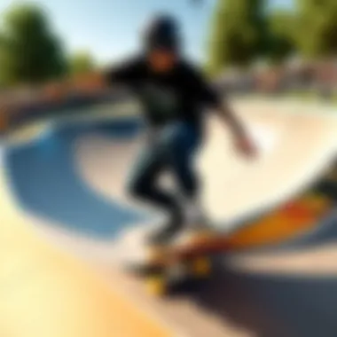 Skateboard trick in virtual skateboarding park