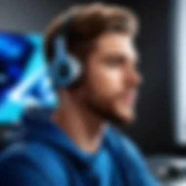 User enjoying gaming with Bluetooth earbuds and microphone