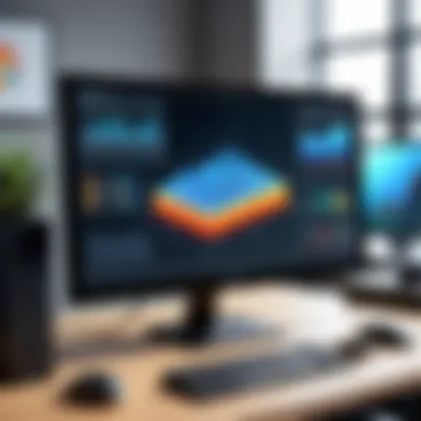 High-Resolution Professional Monitor A professional workspace with a high-resolution monitor displaying data analysis