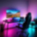 Ambient gaming setup with colorful LED lights