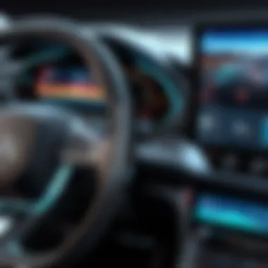 Close-up of futuristic dashboard display with innovative tech features