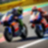 A thrilling race scene from Moto GP showcasing dynamic bike movements