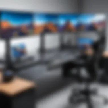 Ergonomic Multi-Monitor Gaming Arrangement Compact gaming setup featuring multiple monitors and ergonomic peripherals