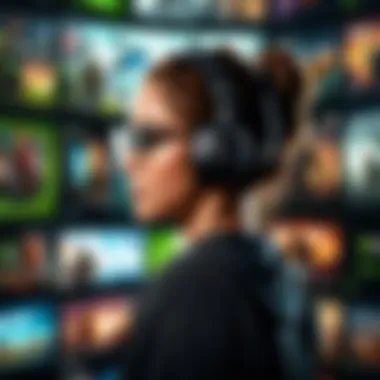 Illustration of a user exploring the vast library of games available on NVIDIA GeForce Now platform