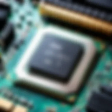 High-Performance CPU on Motherboard A close-up shot of a high-performance CPU on a motherboard