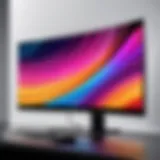 Close-up of curved monitor display showcasing vibrant colors