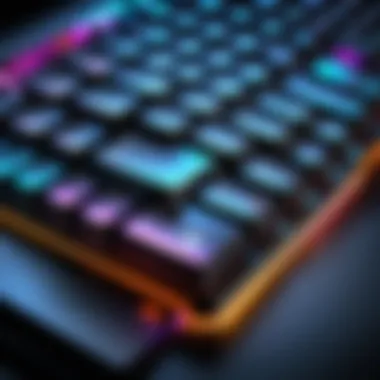 Close-up of high-performance gaming keyboard with customizable RGB lighting