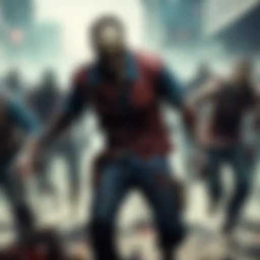 Dramatic scene depicting a zombie horde in action