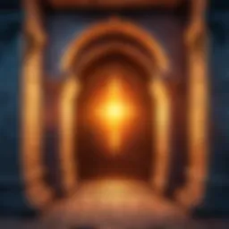 A vast dungeon entrance illuminated by mystical lights