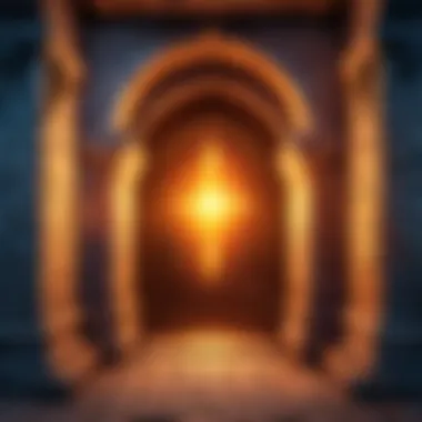 Mystical Dungeon Entrance A vast dungeon entrance illuminated by mystical lights