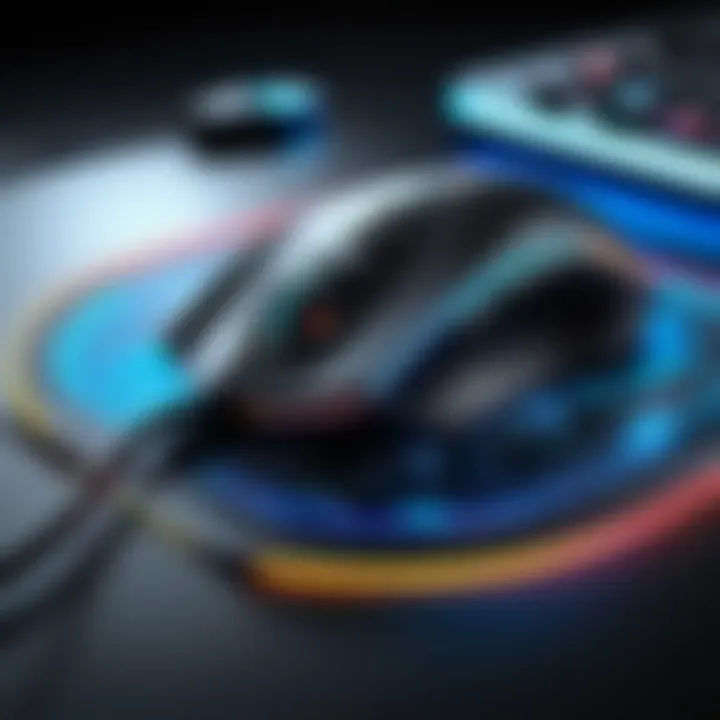 Sleek 4-button gaming mouse on tech-themed background