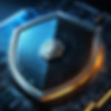 Mitigation Strategies Against DDoS Threats A shield symbolizing cybersecurity measures against DDoS attacks